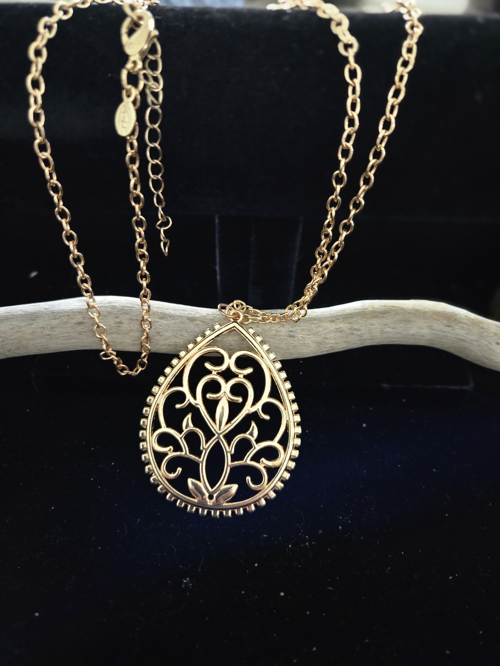Gold Filigree Teardrop Pendant Necklace -Kim Rogers  Women Jewelry
